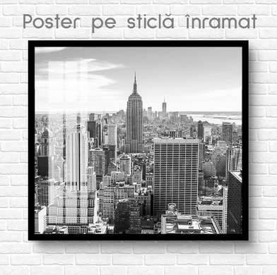 Poster - Vedere a unui oras frumos cu zgarie-nori, 100 x 100 см, Poster inramat pe sticla