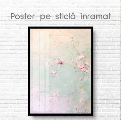 Poster - Twigs with delicate flowers, 60 x 90 см, Framed poster on glass, Flowers