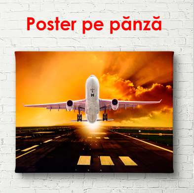 Постер - Самолет на фоне неба на закате, 90 x 60 см, Постер в раме, Транспорт