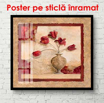 Poster - Red poppies in a vase, 100 x 100 см, Framed poster, Provence