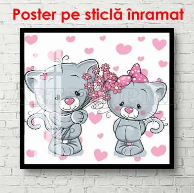 Poster - Cat with flowers, 100 x 100 см, Framed poster, For Kids