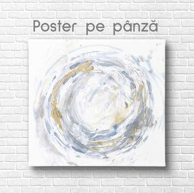 Постер - Абстрактный круг с золотыми элементами на белом фоне, 100 x 100 см, Постер на Стекле в раме
