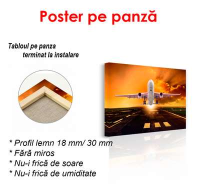 Poster - Avionul pe un fundal al cerului la apusul soarelui, 90 x 60 см, Poster înrămat, Transport