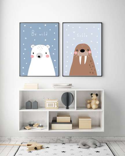 Poster - Cute animals 11, 60 x 90 см, Framed poster on glass, Sets