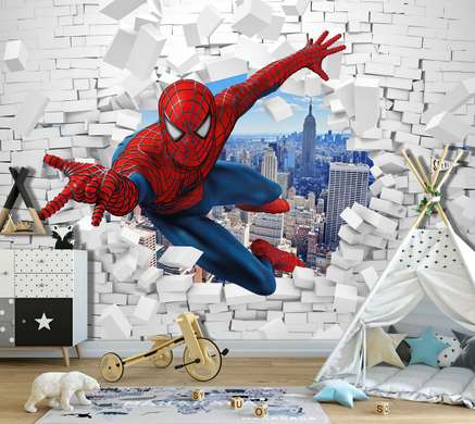 Wall mural in the nursery - Spiderman breaks in