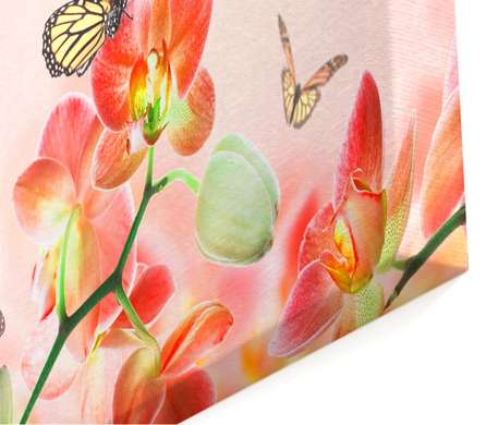 Tablou Pe Panza Multicanvas, Orhidee oranje cu fluturi, 198 x 115