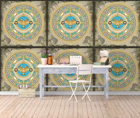 Wall Mural - Golden patterns on a blue background