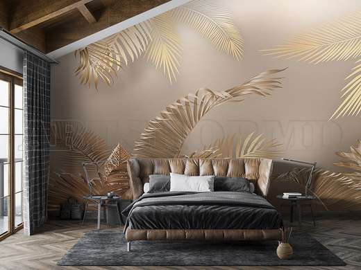 Wall mural - Beige palm leaves through the fog