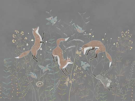 Wall mural - Foxes on gray background