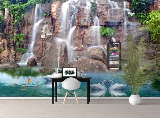 Wall Mural - Swans by the pond