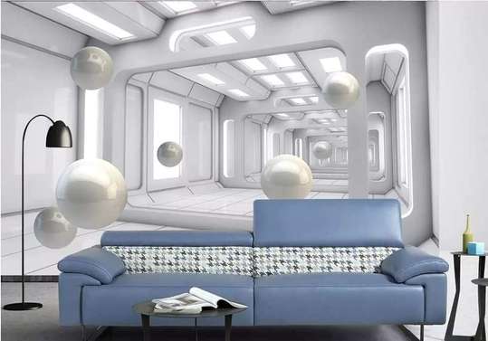 3Д Фотообои - Белые шары в 3д тоннеле