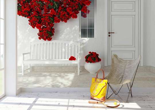 Wall Mural - Red flowers and bench