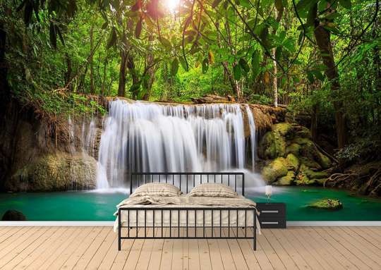 Wall Mural - Cascade on the background of green trees