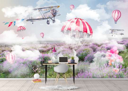 Nursery Wall Mural - Parachutes landing in a lavender field