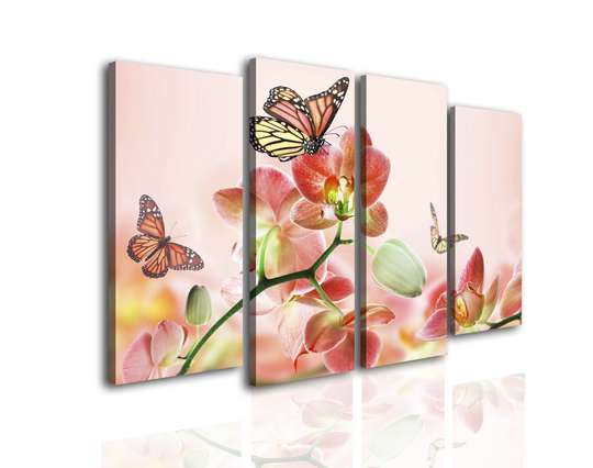 Модульная картина, Орхидея оранжевая с бабочками, 198 x 115