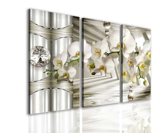 Модульная картина, Белая орхидея на 3Д фоне, 70 x 50