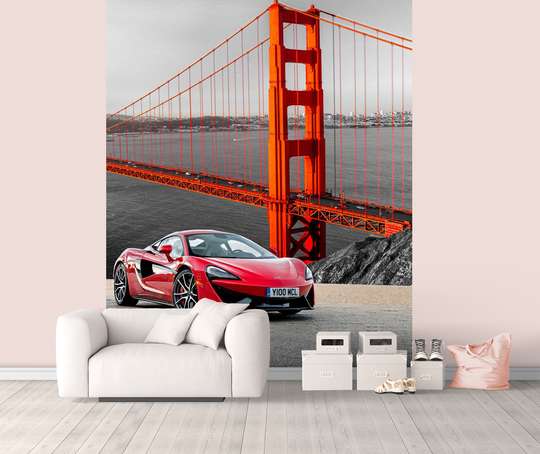Fototapet - Podul roșu cu o mașină