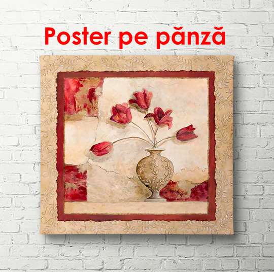 Poster - Red poppies in a vase, 100 x 100 см, Framed poster