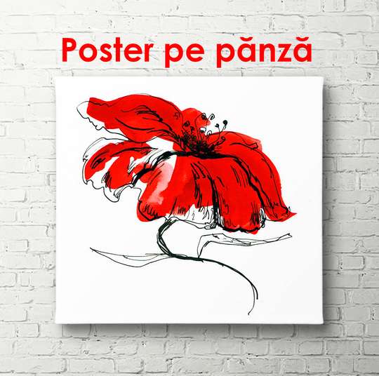 Постер - Красный цветок, 100 x 100 см, Постер в раме