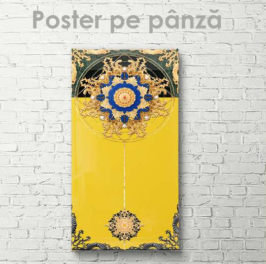 Poster - Ornament pe fond galben, 30 x 90 см, Panza pe cadru, Abstracție