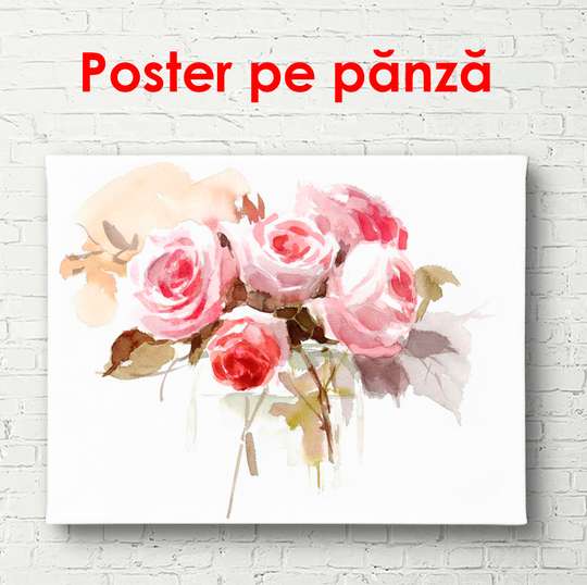 Постер - Букет из розовых цветов на белом фоне, 90 x 60 см, Постер в раме