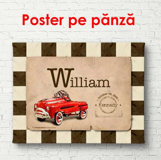 Poster - Red car on a pink background, 90 x 60 см, Framed poster