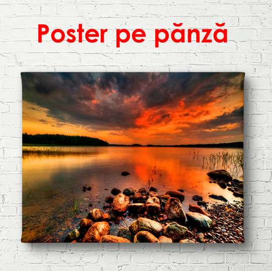 Poster - Beautiful lake landscape at sunset, 90 x 60 см, Framed poster