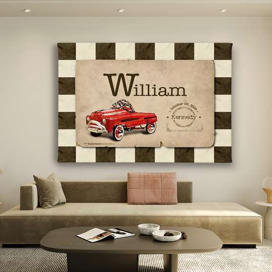 Poster - Red car on a pink background, 90 x 60 см, Framed poster, Provence