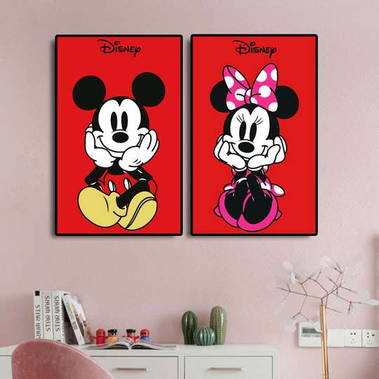 Poster - Mickey and Minnie Mouse, 60 x 90 см, Framed poster on glass