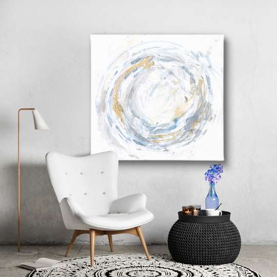 Poster, Cerc abstract cu elemente aurii pe fundal alb