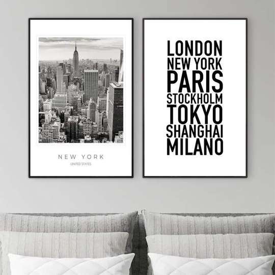 Poster - Cities, 60 x 90 см, Framed poster on glass, Sets
