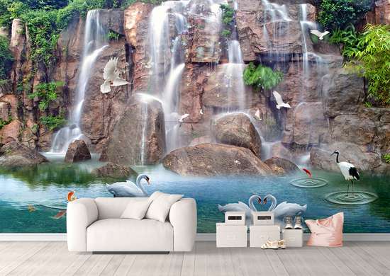 Wall Mural - Swans by the pond