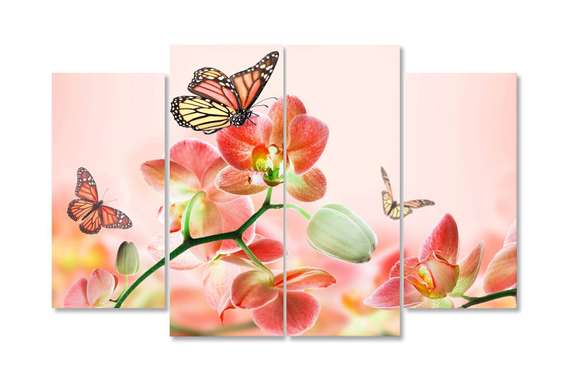 Modular picture, Orchid orange with butterflies, 106 x 60