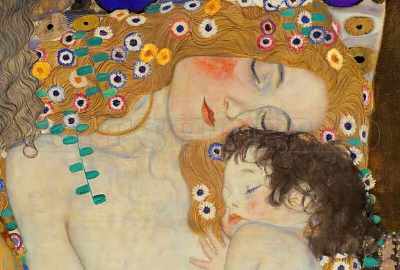 Poster - Gustav Klimt „Mama și fiica”, 90 x 60 см, Poster inramat pe sticla, Picturi