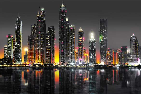 Poster - Priveliștea de noapte a Dubaiului, 45 x 30 см, Panza pe cadru