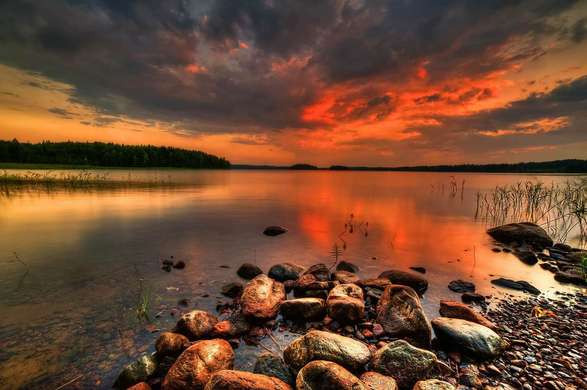 Poster - Beautiful lake landscape at sunset, 90 x 60 см, Framed poster, Nature