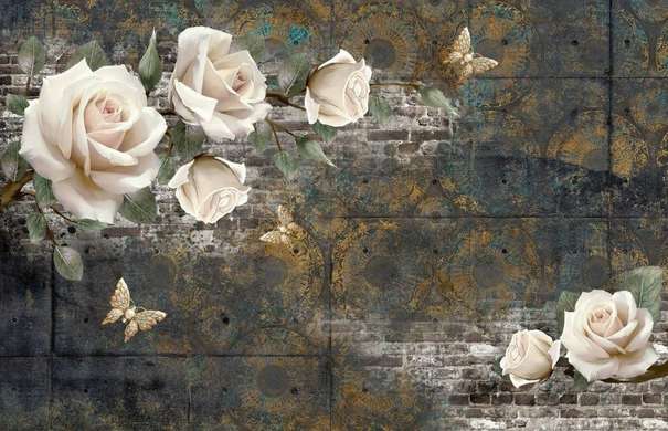 Фотообои - Бежевые розы на темном фоне