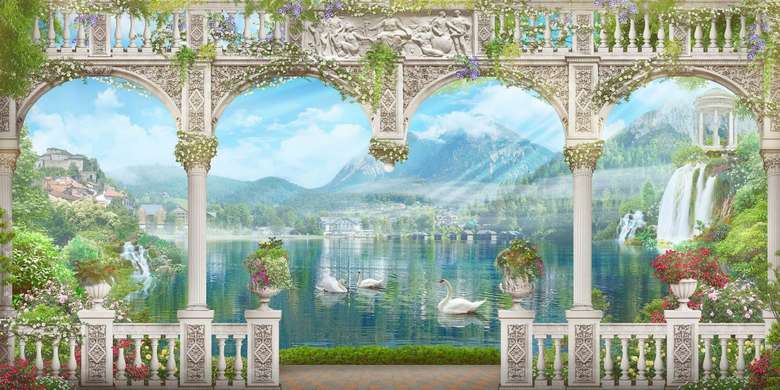 Wall Mural - Beautiful view from the window to the mountain landscape