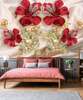 Wall Mural - Scarlet flowers with golden brooches