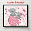 Постер - Две серые коалы на розовом сердечке, 100 x 100 см, Постер на Стекле в раме, Для Детей