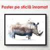Poster - Rinocer pictat în acuarelă, 90 x 60 см, Poster înrămat