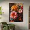 Poster - Multicolored flowers in vintage style, 60 x 90 см, Framed poster on glass, Flowers