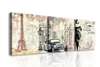 Модульная картина, Рисунок с машиной в Парижем и девушкой в черном платье, 225 x 75