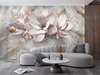 3D Photo Wallpaper- Magnolia flowers with golden outline on abstract gray background