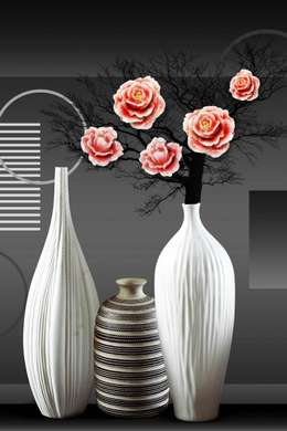 Постер - Современные вазы и розы, 60 x 90 см, Постер в раме