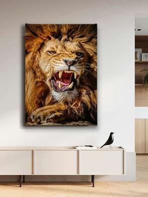 Poster, Leul fioros, 60 x 90 см, Poster inramat pe sticla, Animale