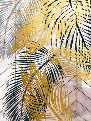 Poster - Golden palm leaves, 60 x 90 см, Framed poster on glass, Botanical