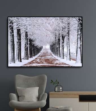 Poster - Pădurea de iarnă, 45 x 30 см, Panza pe cadru