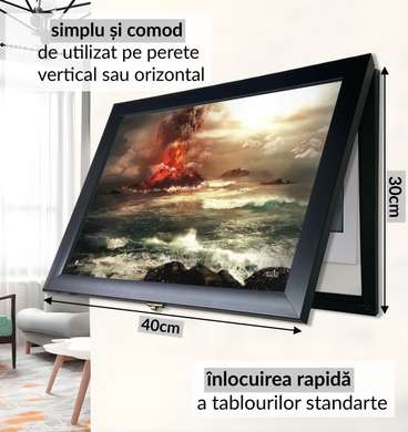 Multifunctional Wall Art - The volcano and the sea, 40x60cm, Black Frame