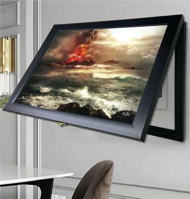 Мультифункциональная Картина - Вулкан и море, 40x60cm, Черная Рама